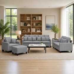 Friendly 4 Piece Grey Sofa Set with Footstool and Cushions