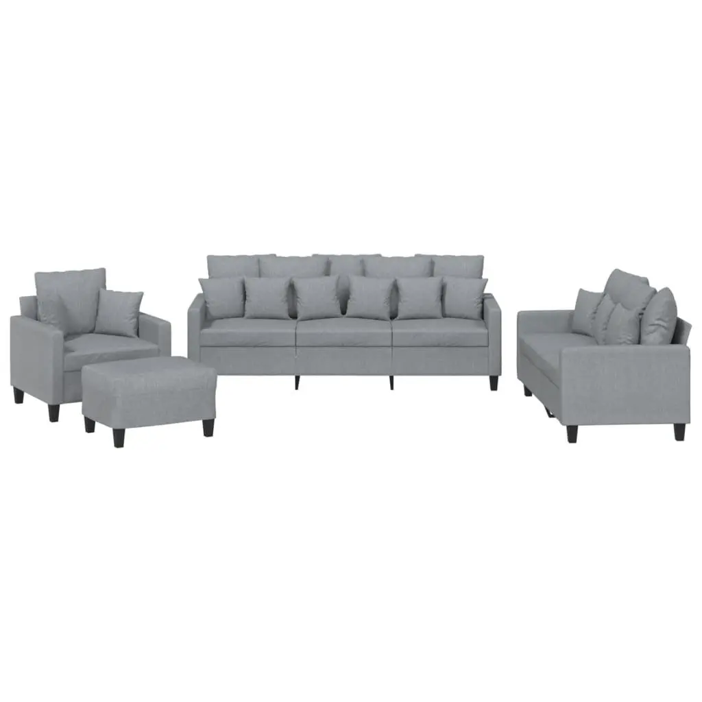 4 Piece Sofa Set with Throw Pillows and Footstool Grey Fabric Living Room Couch