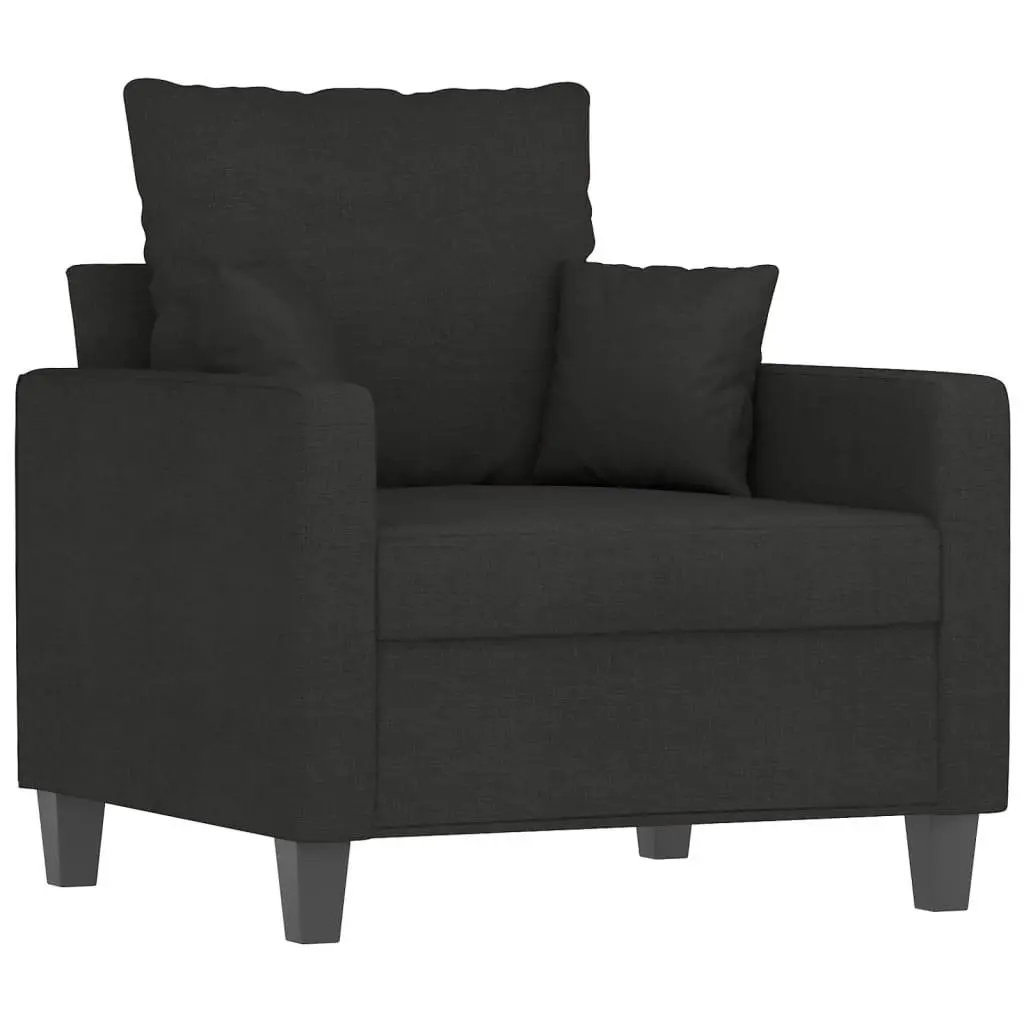 Sofa Set Durable Fabric Black Compact 4 Piece with Throw Pillows and Footstool