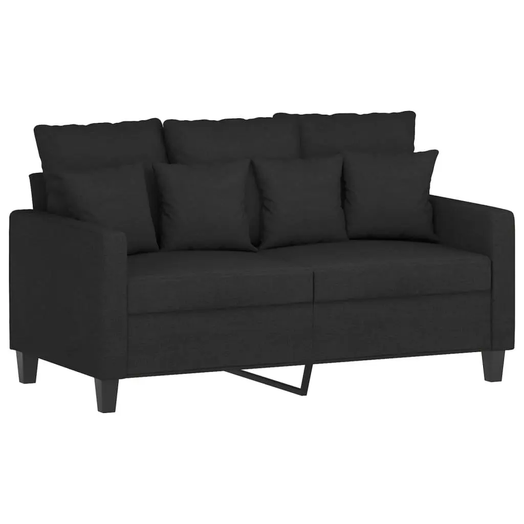 Sofa Set Durable Fabric Black Compact 4 Piece with Throw Pillows and Footstool