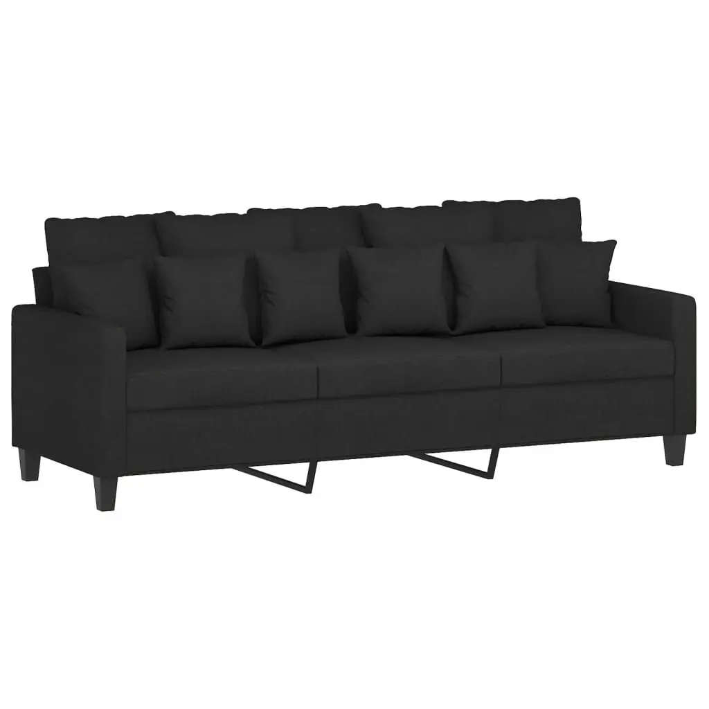 Sofa Set Durable Fabric Black Compact 4 Piece with Throw Pillows and Footstool