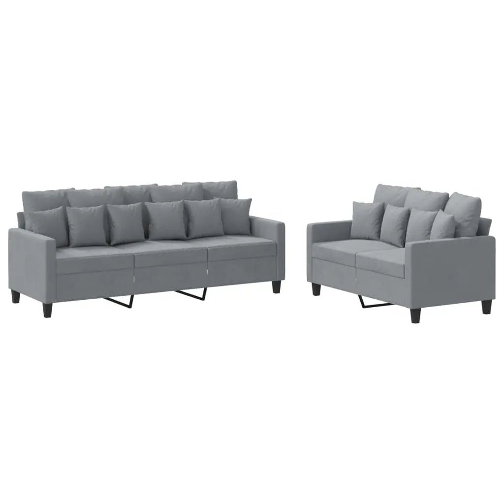 2 Piece Sofa Set Grey Fabric Lounge Suite Comfortable Padded Seating Armrests