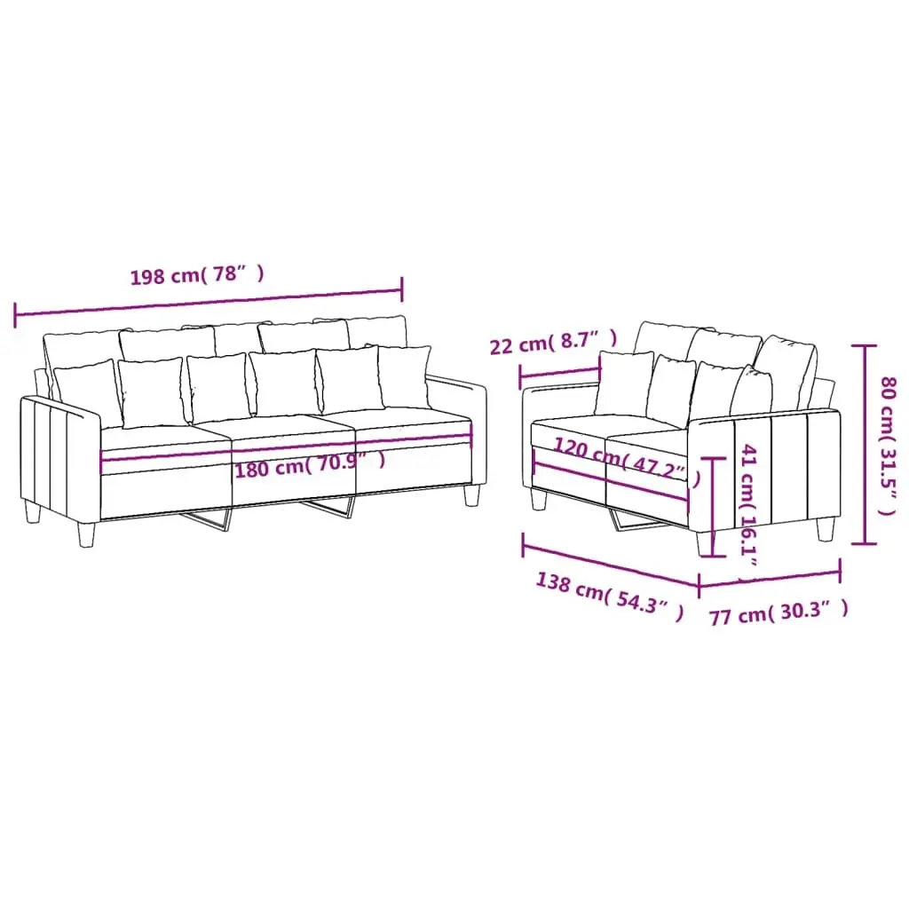 2 Piece Sofa Set Grey Fabric Lounge Suite Comfortable Padded Seating Armrests