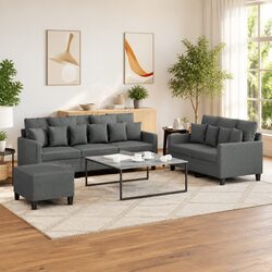 3 Piece Sofa Set with Footstool Grey Fabric Lounge Suite Comfortable Living Room