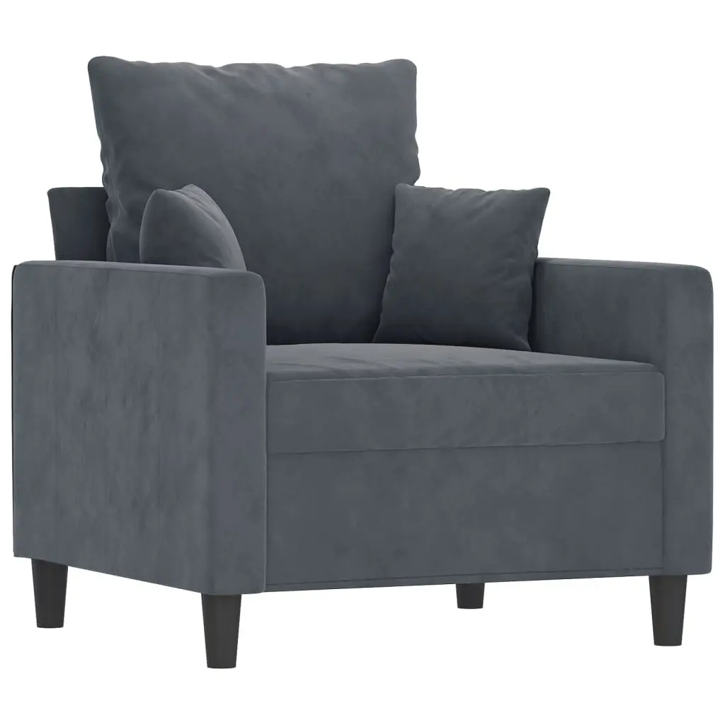 3 Piece Sofa Set Grey Velvet Lounge Suite Comfortable Padded Seating Living Room