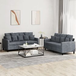 Friendly 2 Piece Grey Velvet Sofa Set for Everyone