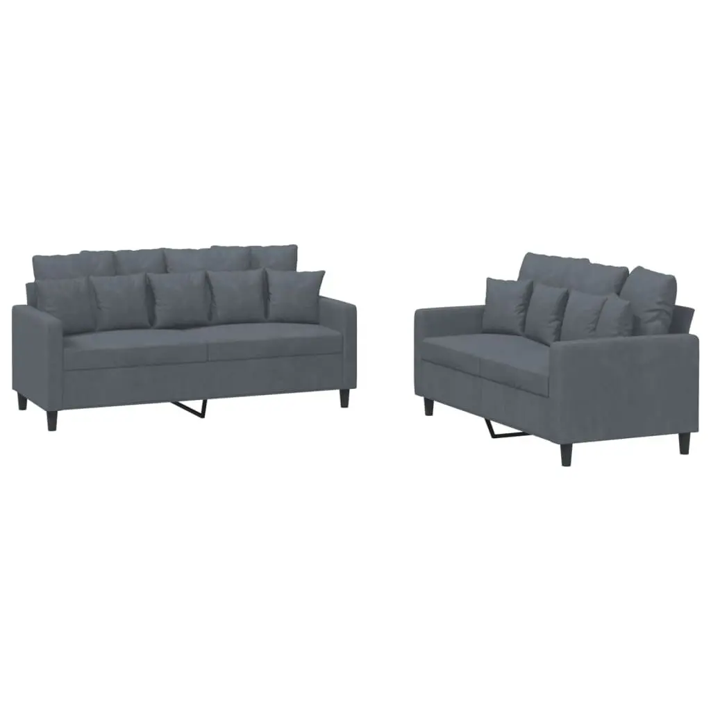 2 Piece Sofa Set Grey Velvet Lounge Suite Comfortable Seating Couch Cushions