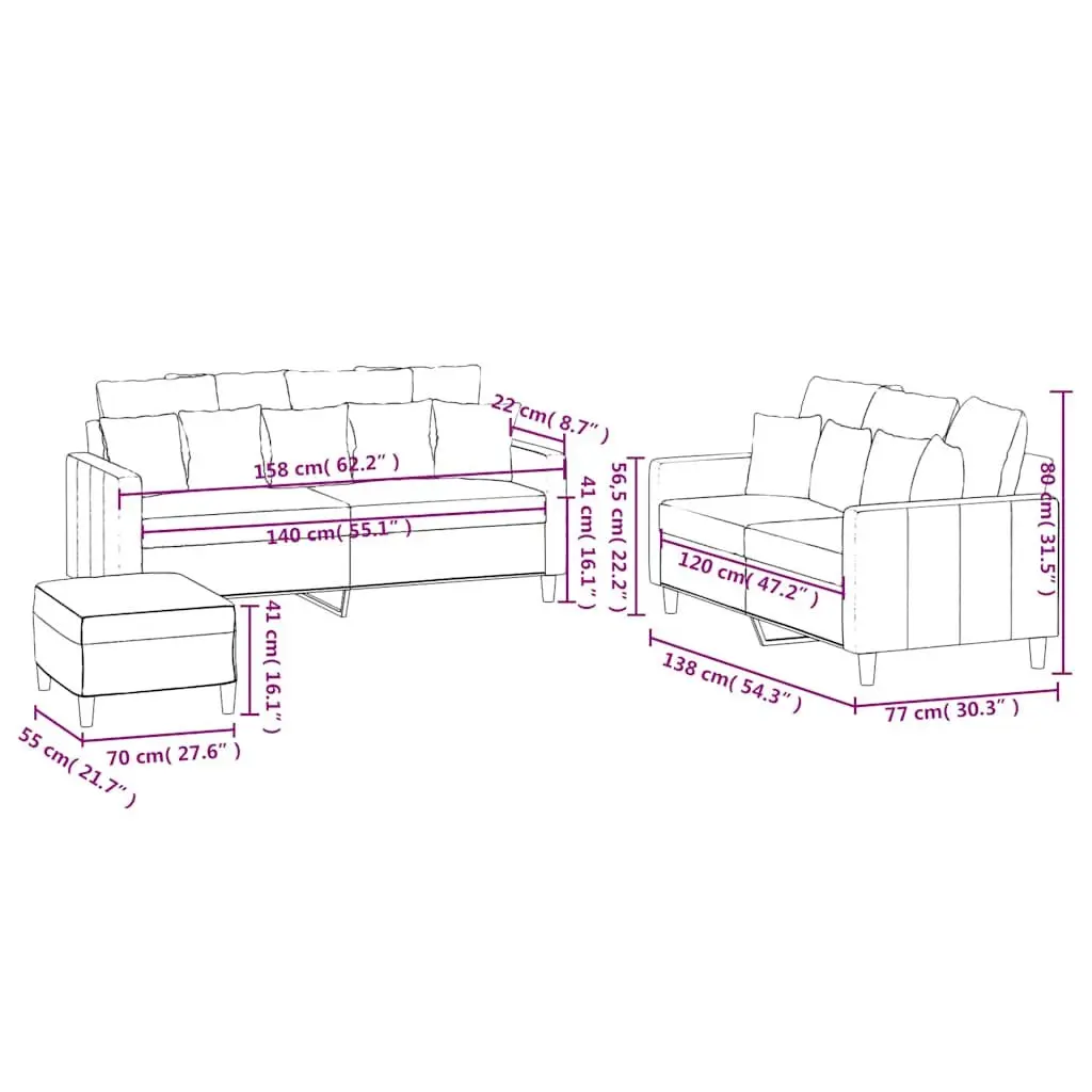 3 Piece Sofa Set Soft Velvet Black for Living Room with Footstool