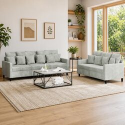 2 Piece Sofa Set Grey Velvet Cushions Living Room Furniture Comfortable Seating