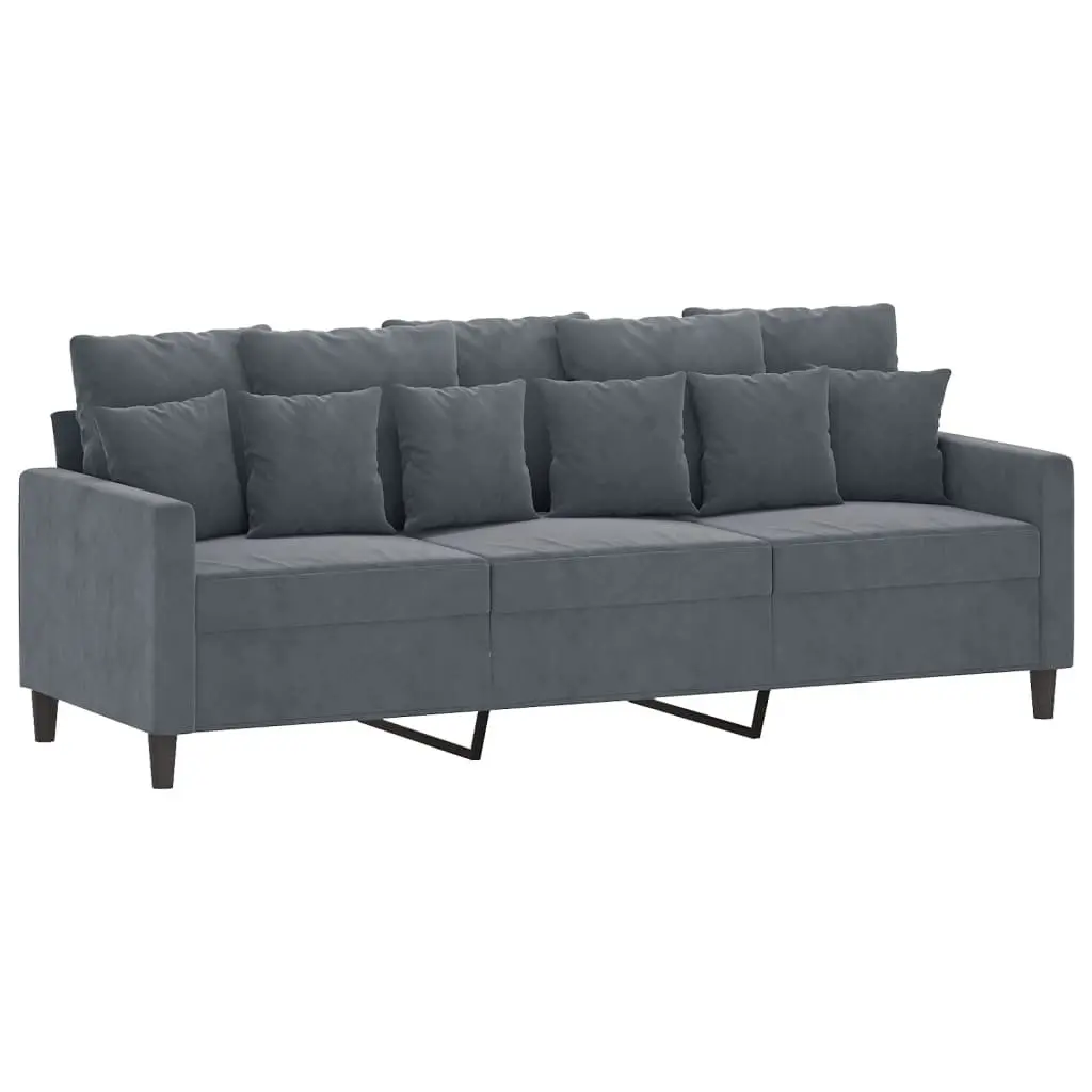 2 Piece Sofa Set Grey Velvet Cushions Living Room Furniture Lounge Suite