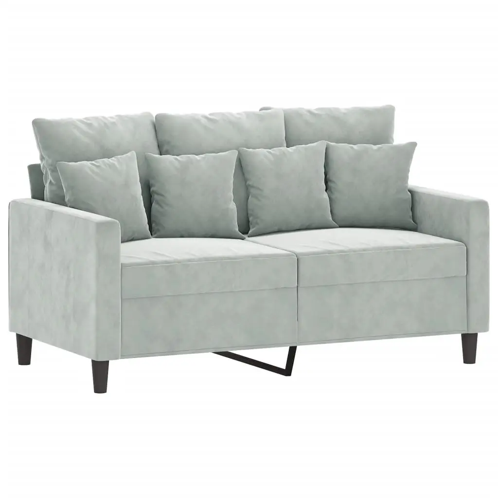 Grey Velvet Lounge Sofa Set 3 Piece with Cushions and Footstool