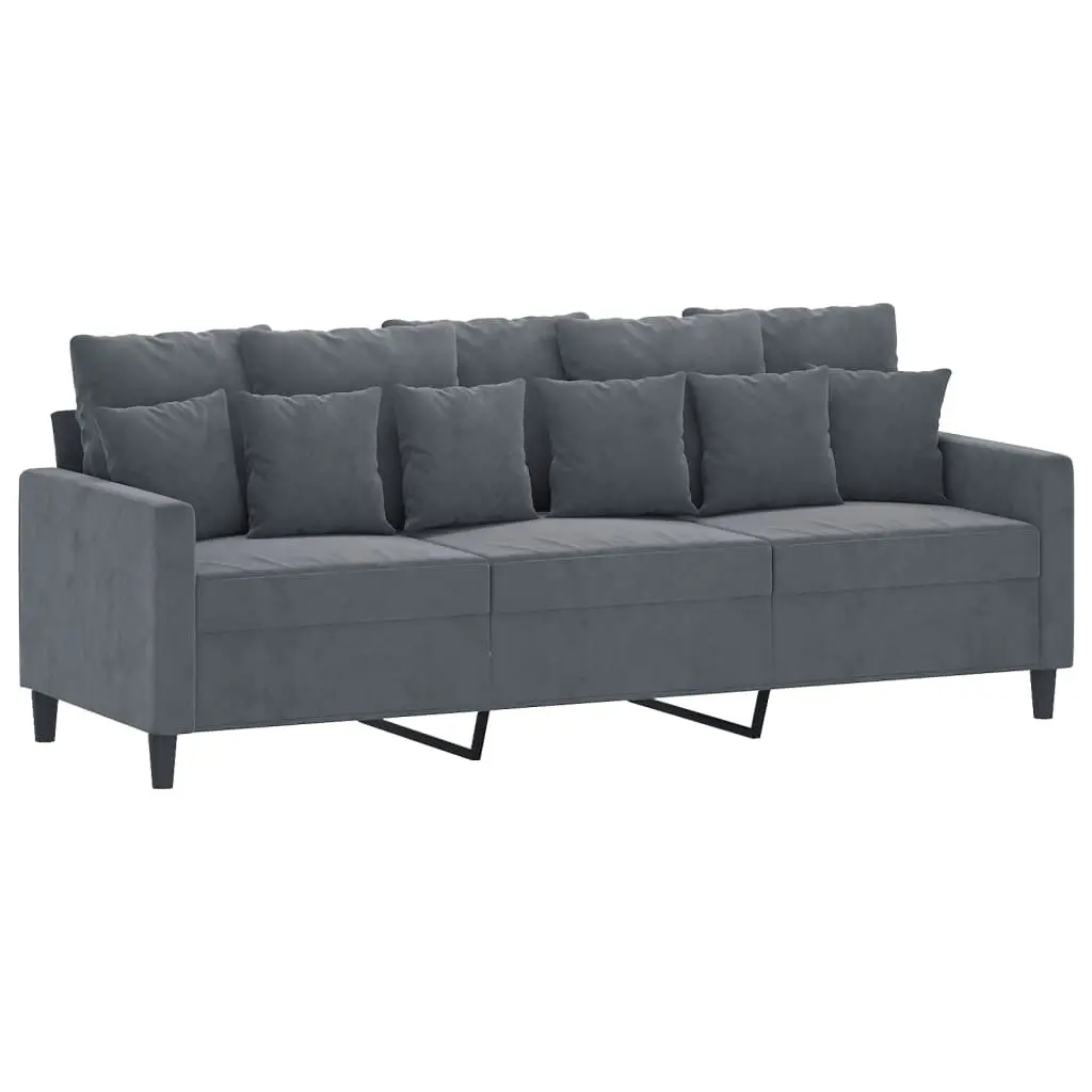 3 Piece Sofa Set Grey Velvet Lounge Suite with Footstool