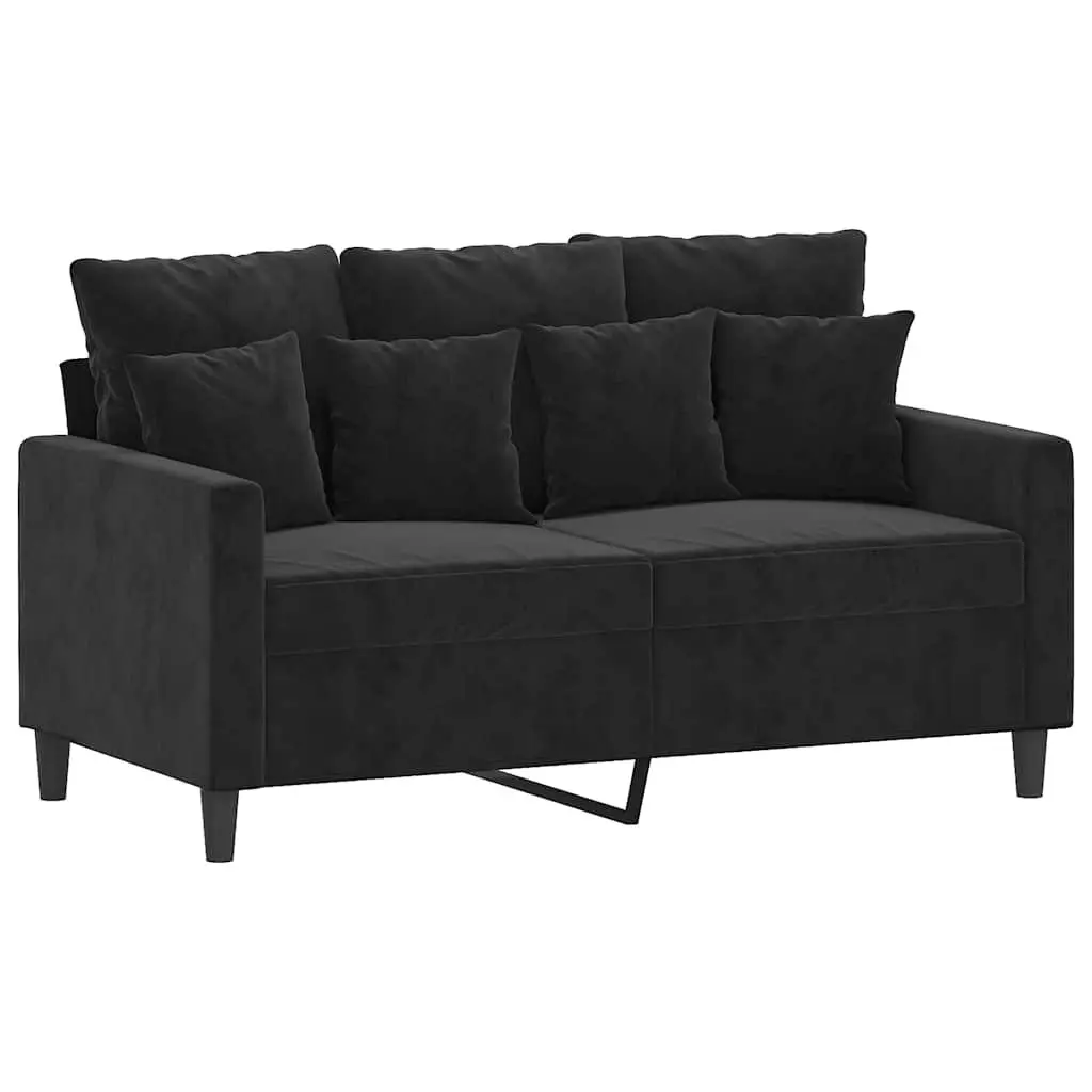 3 Piece Sofa Set with Footstool Cushions Black Velvet Living Room Furniture