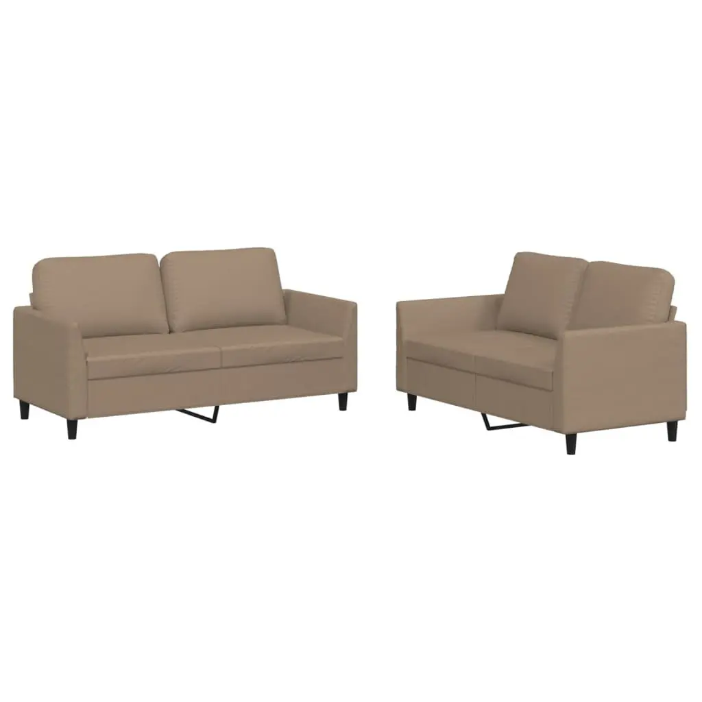 2 Piece Sofa Set Brown Faux Leather Cushioned Couch