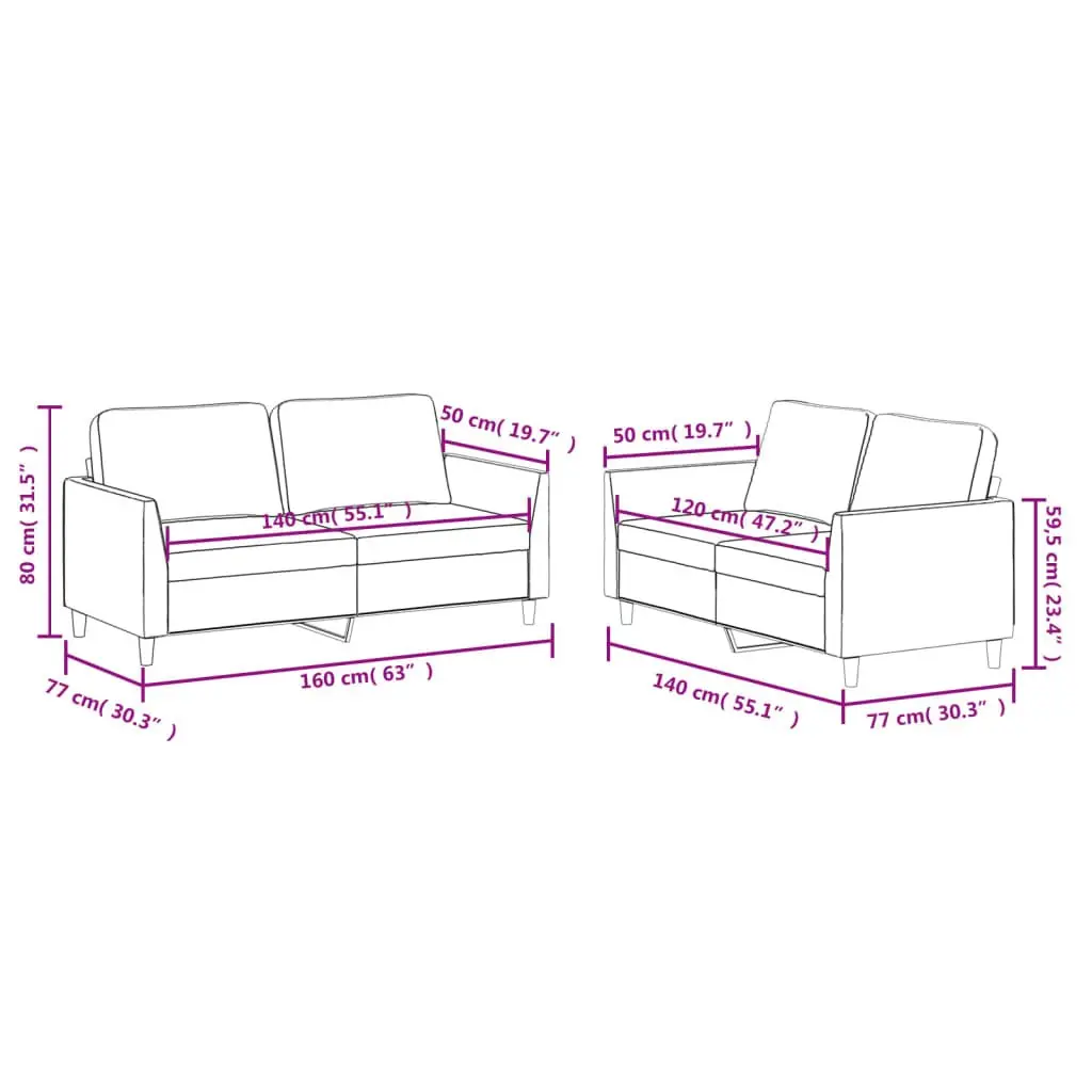 2 Piece Sofa Set Brown Faux Leather Cushioned Couch