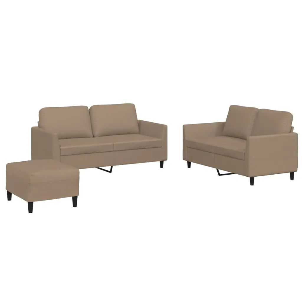 3 Piece Sofa Set Brown Faux Leather Compact Living Room Furniture