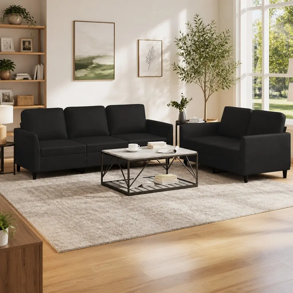 Black Faux Leather Sofa Set