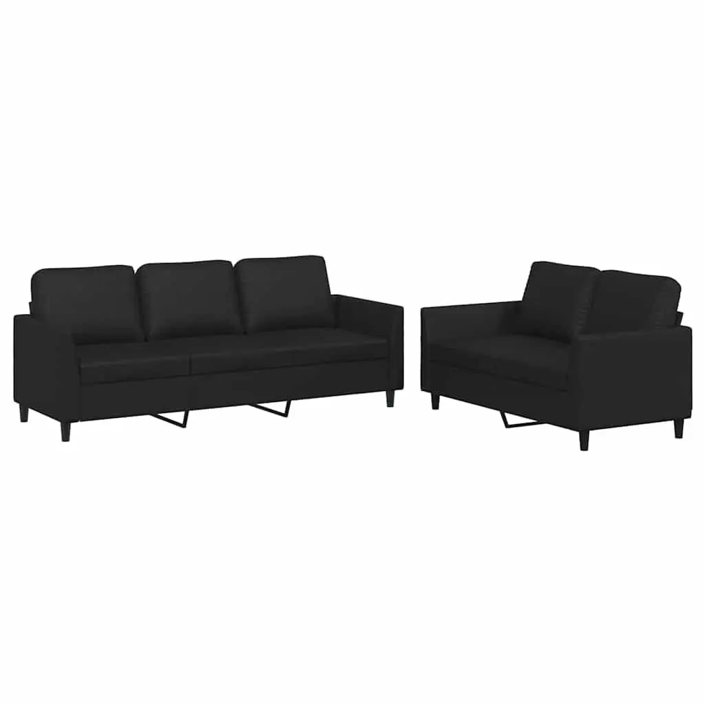 Black Faux Leather Sofa Set