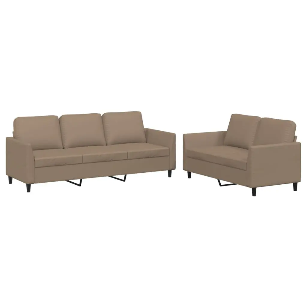 2 Piece Sofa Set Brown Faux Leather Couch Sturdy Plywood and Metal Frame