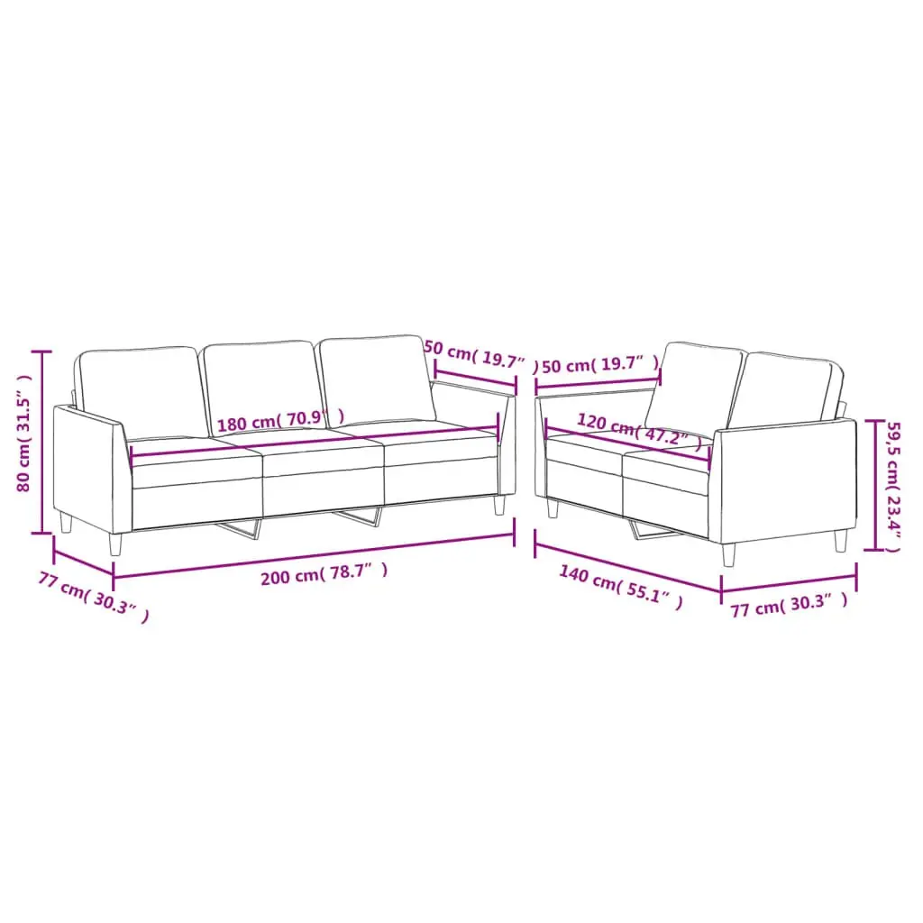 2 Piece Sofa Set Brown Faux Leather Couch Sturdy Plywood and Metal Frame