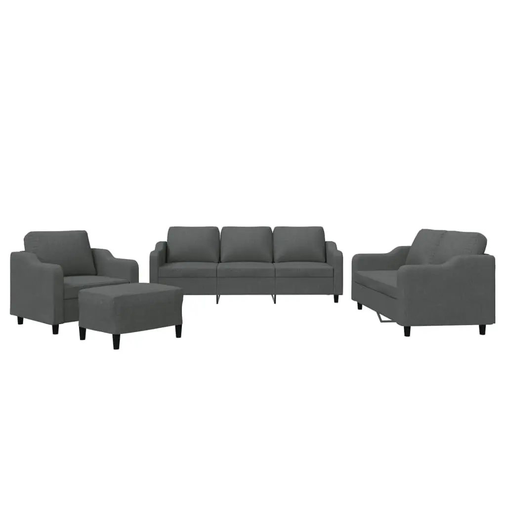 Sofa Set Grey Fabric 4 Piece Lounge Couch Armchair Footstool