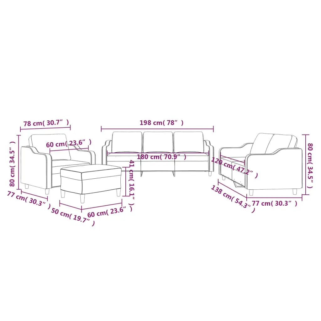 Sofa Set Grey Fabric 4 Piece Lounge Couch Armchair Footstool