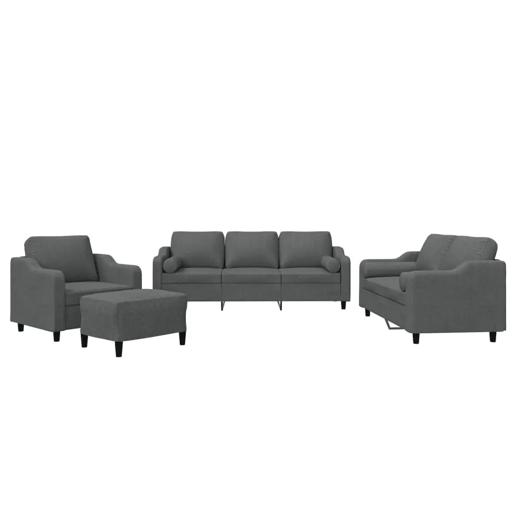 Grey Fabric Lounge Suite 4 Piece Set with Footstool and Pillows for Living Room