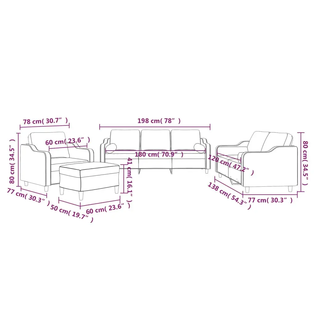 Grey Fabric Lounge Suite 4 Piece Set with Footstool and Pillows for Living Room