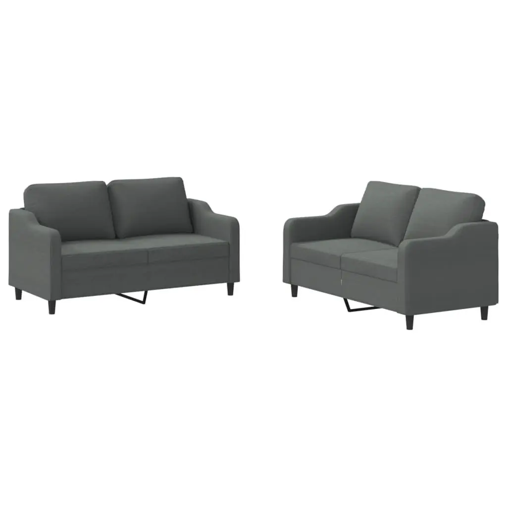 2 Piece Sofa Set Grey Fabric Cushioned Armchairs