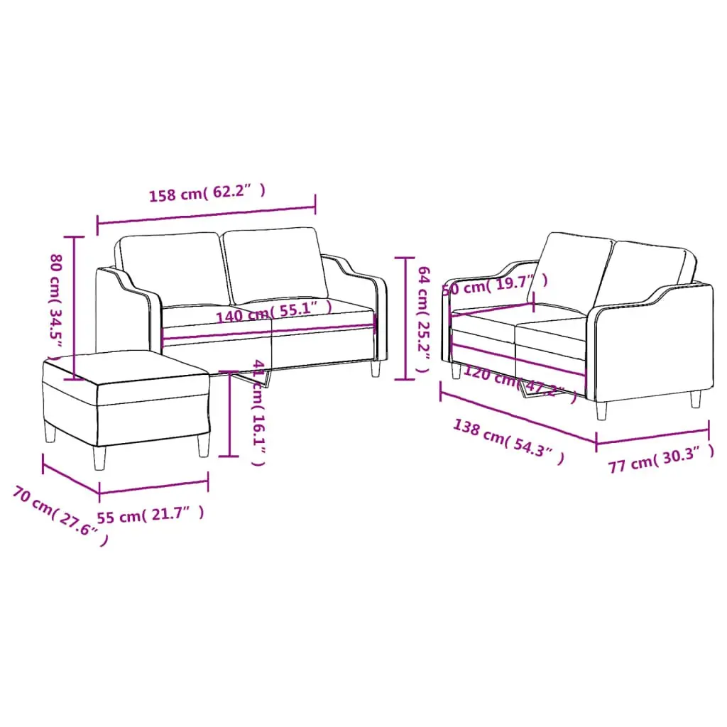 3 Piece Grey Sofa Set