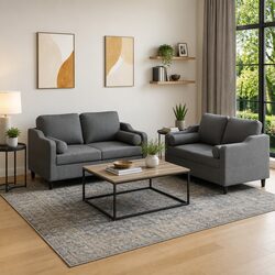 2 Piece Sofa Set Grey Fabric Lounge Couch with Pillows Living Room Furniture