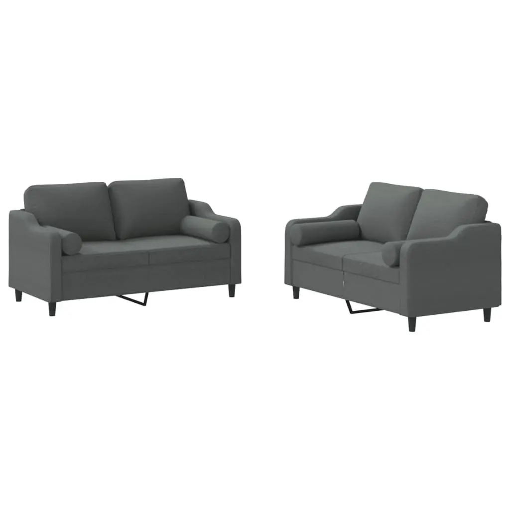 2 Piece Sofa Set Grey Fabric Durable Lounge Couch with Pillows