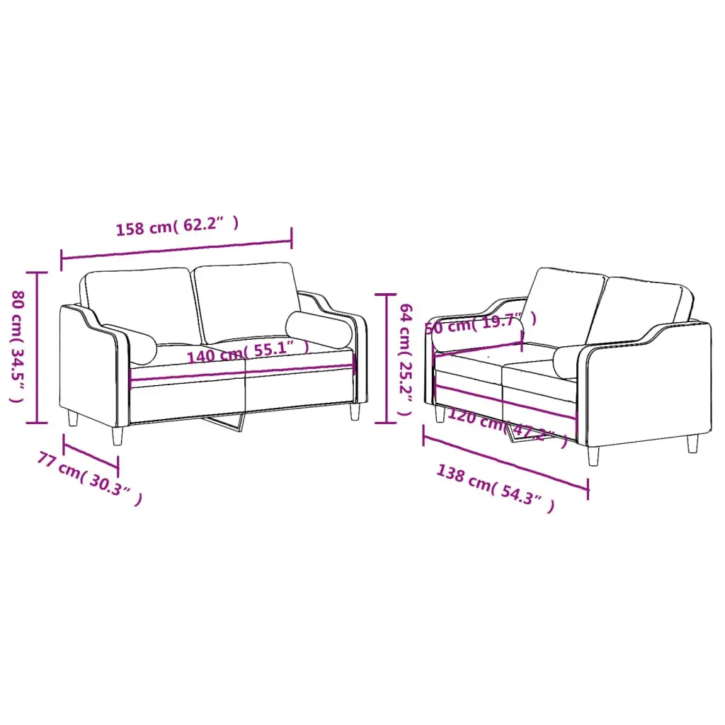 2 Piece Sofa Set Grey Fabric Durable Lounge Couch with Pillows