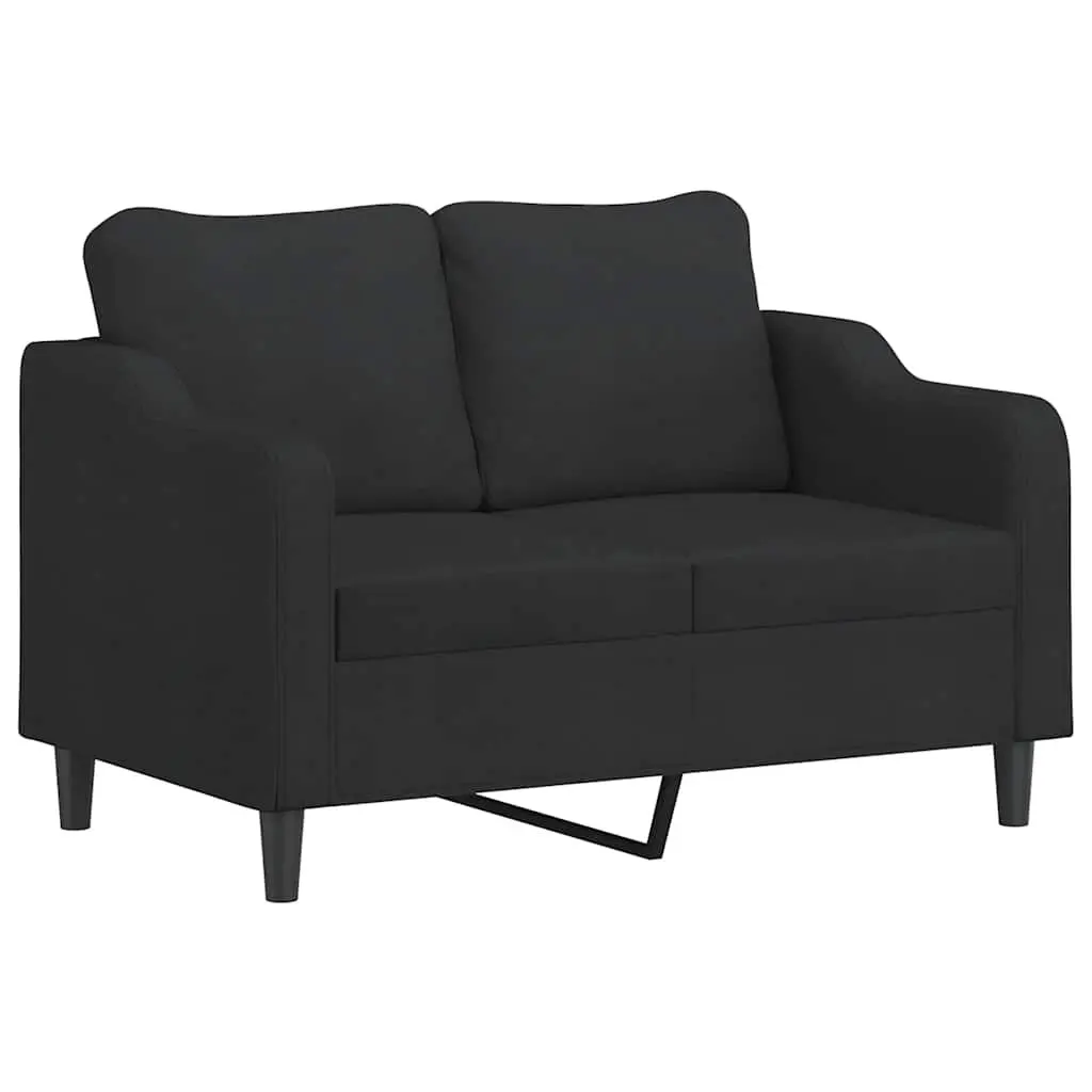 3 Piece Sofa Set Black Fabric Compact Living Room Lounge Suite with Pillows Footstool