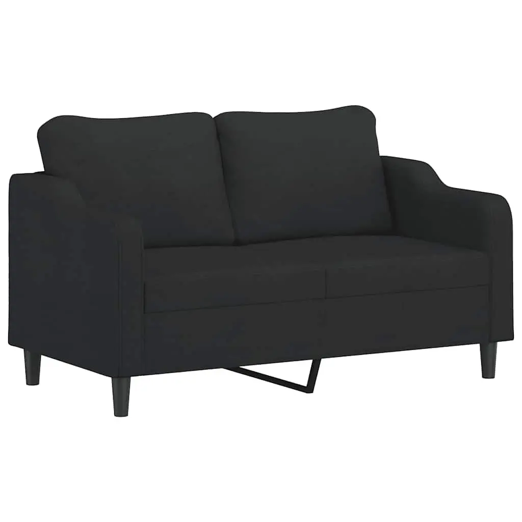 3 Piece Sofa Set Black Fabric Compact Living Room Lounge Suite with Pillows Footstool