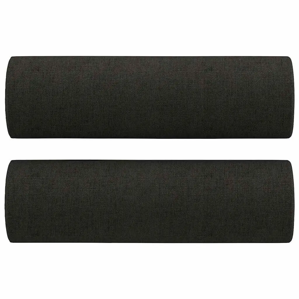 3 Piece Sofa Set Black Fabric Compact Living Room Lounge Suite with Pillows Footstool