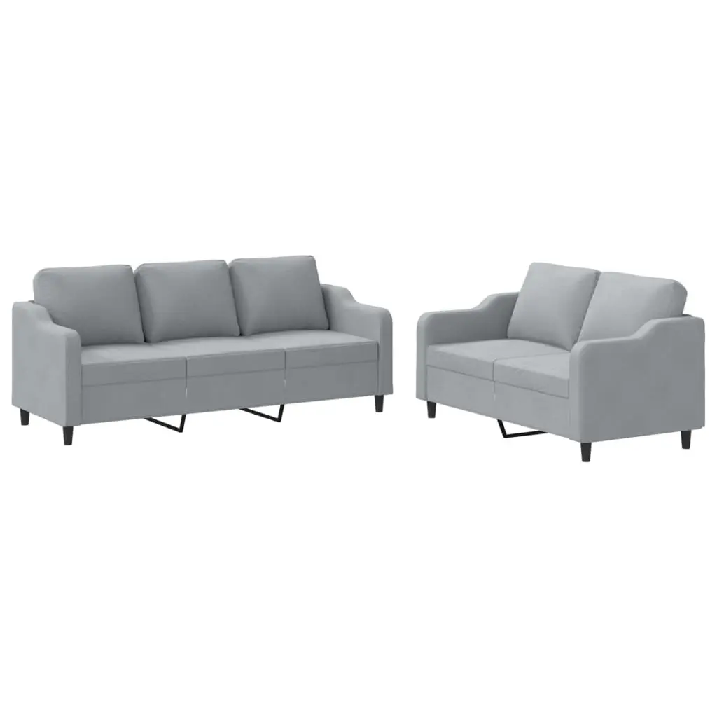 2 Piece Sofa Set Grey Fabric Lounge Suite Comfortable Padded Seat Armrests Back