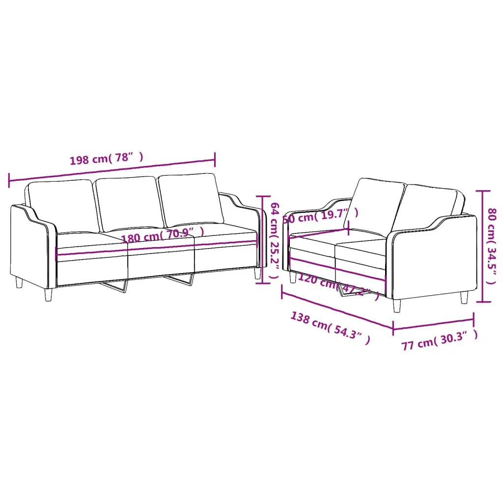 2 Piece Sofa Set Grey Fabric Lounge Suite Comfortable Padded Seat Armrests Back