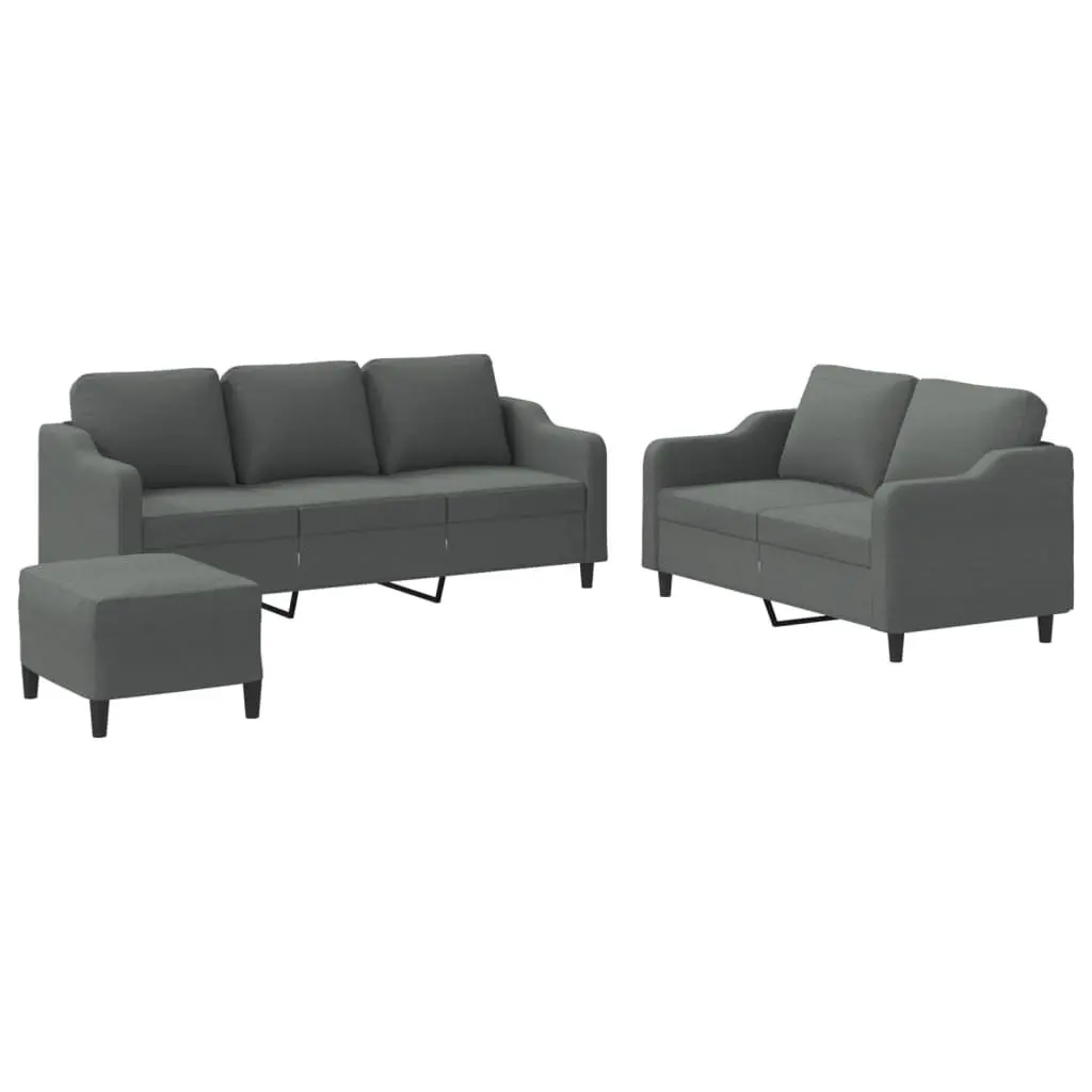 3 Piece Grey Fabric Sofa Set
