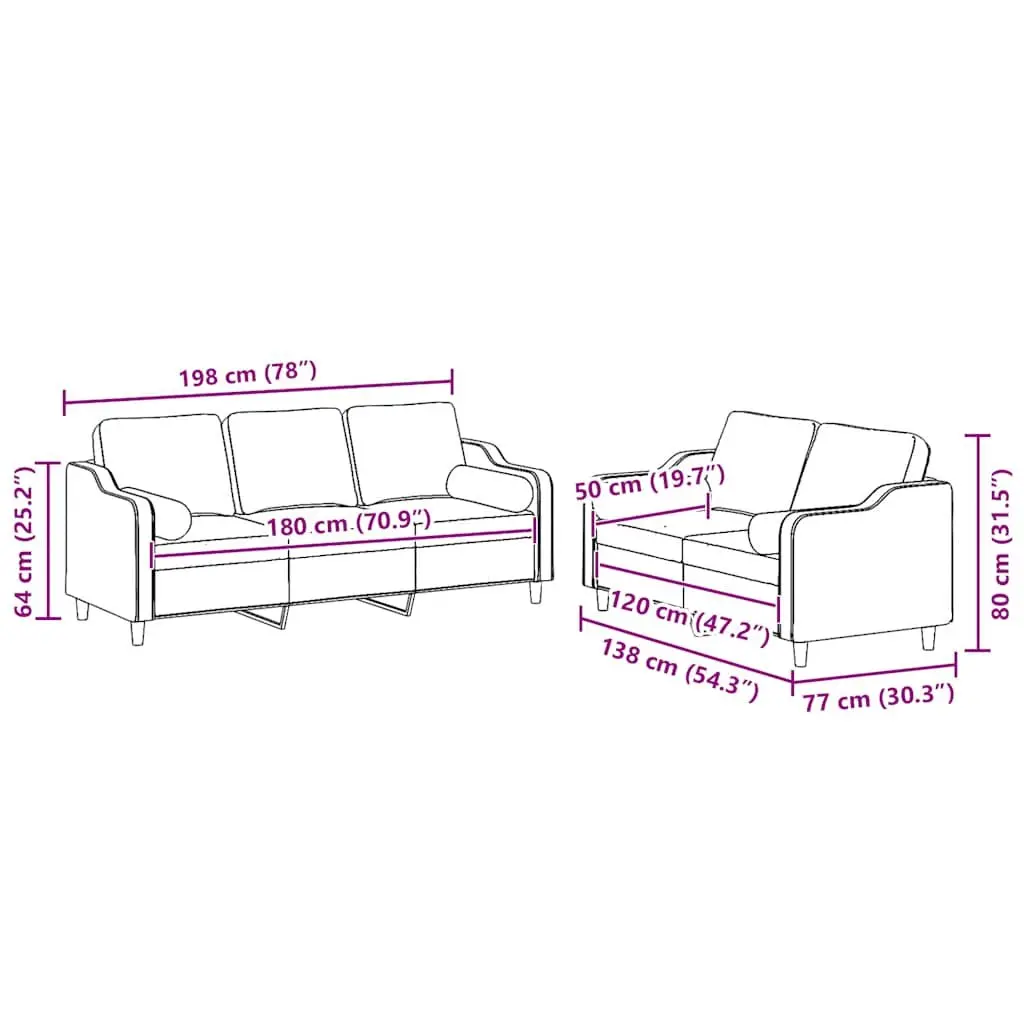 Grey 2-Piece Sofa Set with Pillows
