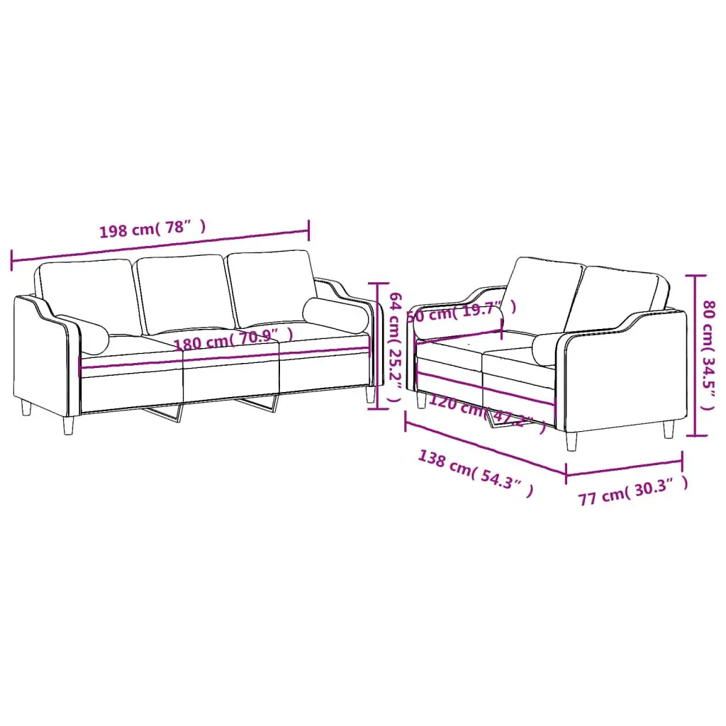 2 Piece Sofa Set with Pillows Grey Fabric Lounge Suite Comfortable Seating