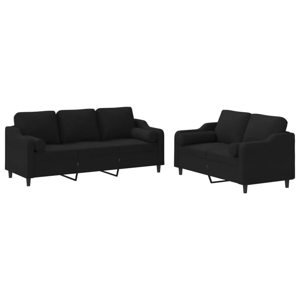 2 Piece Black Fabric Sofa Set