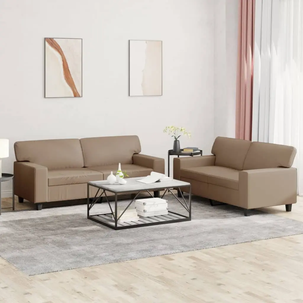 Brown Faux Leather Sofa Set