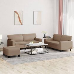 3 Piece Sofa Set Brown Faux Leather Living Room Furniture with Footstool Ottoman