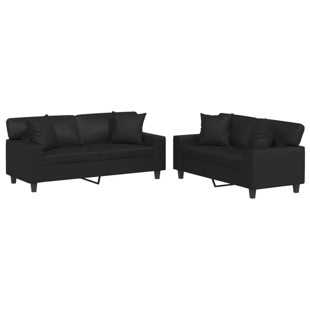 Black Sofa Set Durable Faux Leather 2 Piece