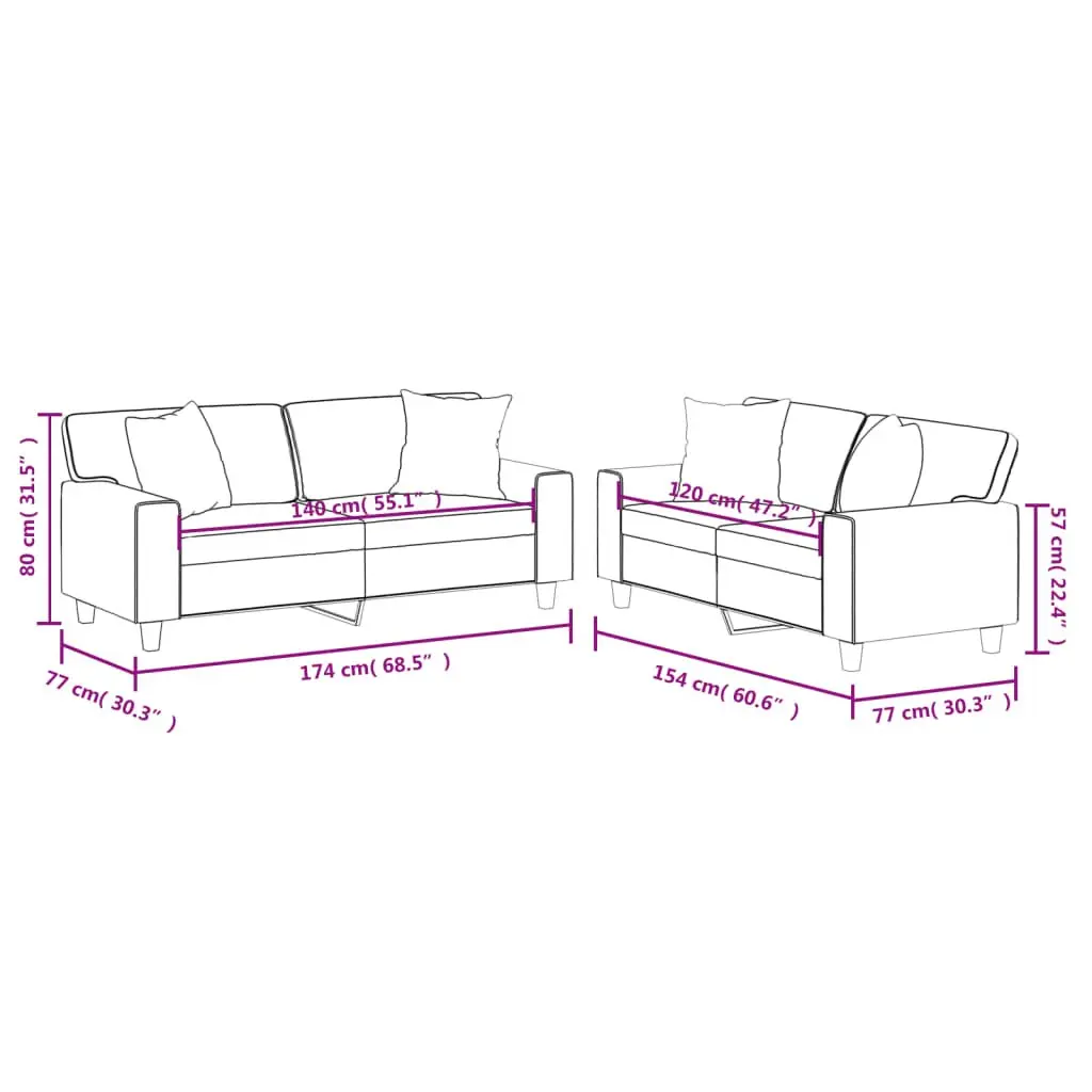 Black Sofa Set Durable Faux Leather 2 Piece