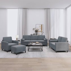 4 Piece Sofa Set Grey Velvet with Pillows Footstool Living Room Furniture
