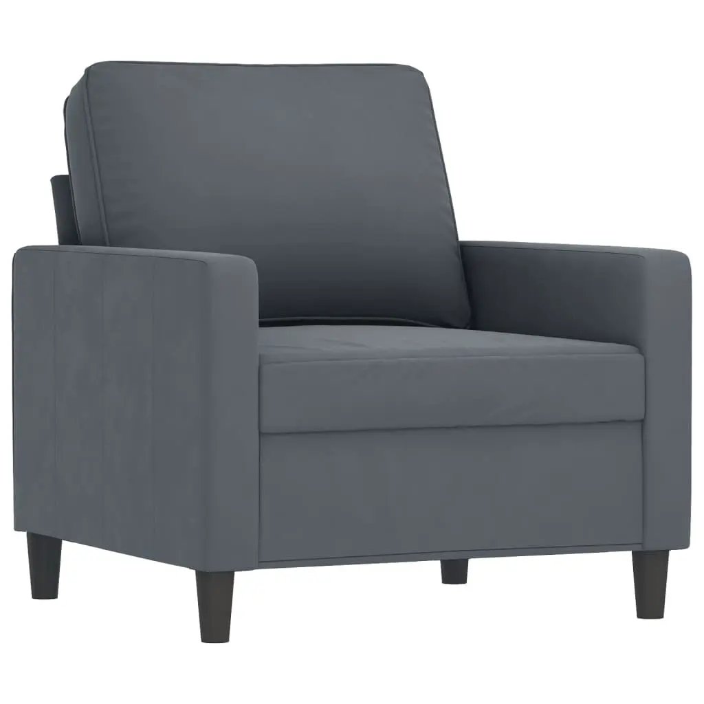 4 Piece Sofa Set Grey Velvet with Pillows Footstool Living Room Furniture