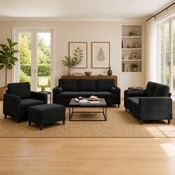Your New 4-Piece Black Velvet Sofa Set Awaits