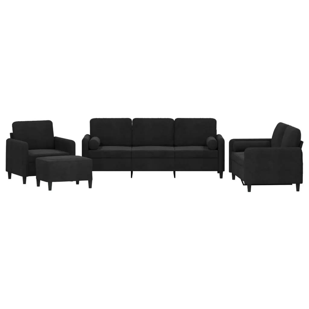 4-Piece Black Velvet Sofa Set